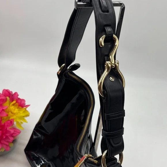 Cole Haan Elegant Black Patent Hobo Leather Women's Bag CH8402 - Picture 4 of 15